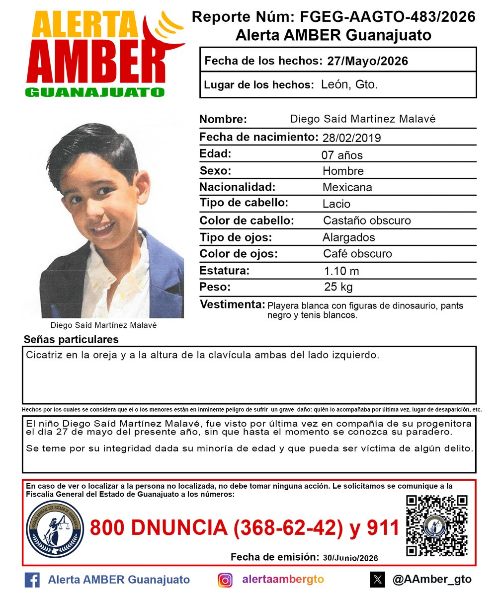 AAMBER_gto's tweet photo. Activación de la Alerta AMBER Guanajuato del niño Diego Saíd Martínez Malavé de 7 años, León, Gto. ¡Ayúdanos a localizarlo! https://t.co/oMEyYE9eDJ