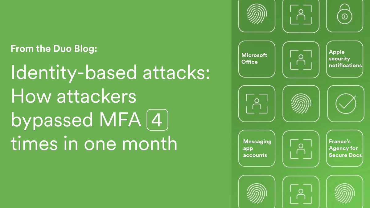 duosec's tweet photo. Attackers didn't break MFA last month. They went around it — 4 times.

Stolen tokens, a breached identity agency, weaponized Apple notifications, &amp; encrypted apps accessed without cracking a single cipher.

See the full breakdown: https://t.co/ooifIjli8l https://t.co/WZiSl3q2eS