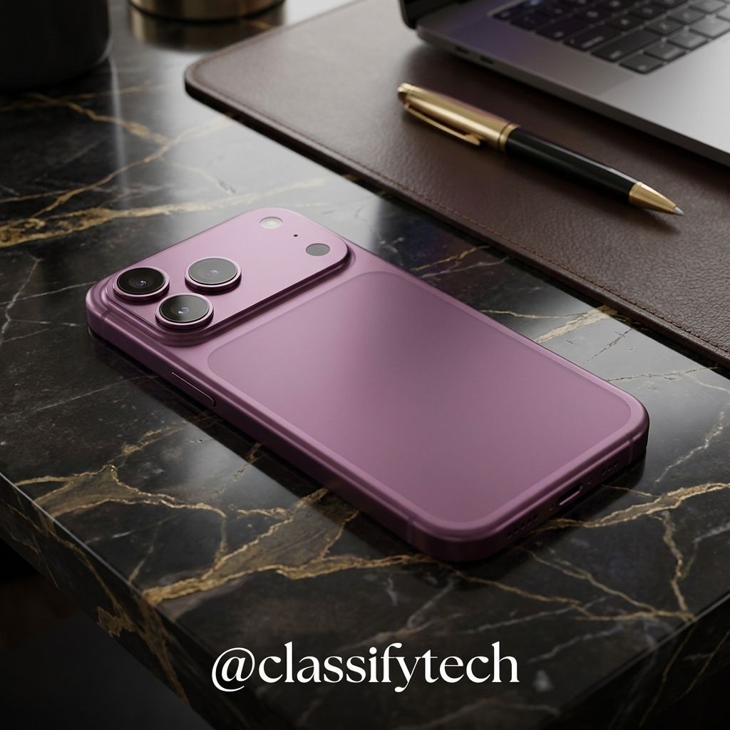 CLASSIFYTECHZ's tweet photo. Loving this bold purple smartphone concept! 💜 Its unique triple camera block and the visible USB-C port suggest a fresh take on premium mobile design. What's your top feature wish for a phone like this? 🤔 #TechDesign #SmartphoneConcept #USBCTech #FuturePhone https://t.co/L7CKReuZvF