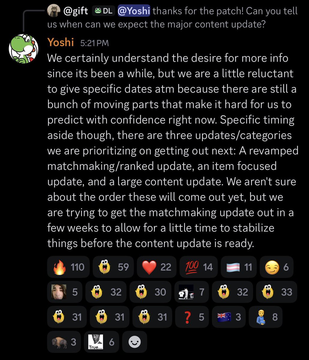 IntelDeadlock's tweet photo. Yoshi on the next content update: https://t.co/vNii25vQpX