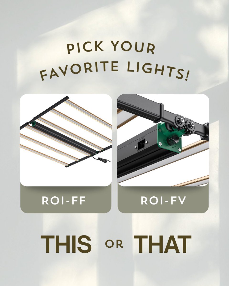 growerschoice7's tweet photo. Why compromise when you can optimize? 🌱

Split the spectrum for every stage:
🟢 ROI-FV-320: Built for strong, compact veg.
🔵 ROI-FF-650: Optimized to power flowering.
Which stage are you upgrading next? 👇
#GrowersChoice #LEDGrowLights #CommercialGrow #IndoorCultivation https://t.co/AxnTj2ufDI