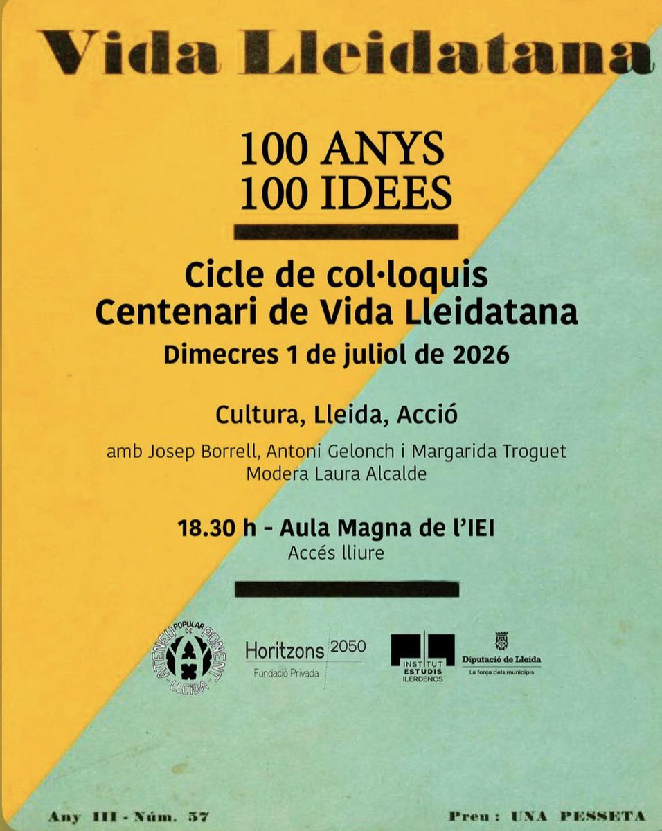 Horitzons2050's tweet photo. Demà a @IEILleida amb @Antoni_Gelonch @margaridaTT Josep Borrell i @lau_periodista https://t.co/xd50iKfum5
