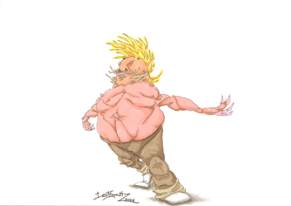 Lehooo's tweet photo. Title: "Belly Button Forward, Nipples at Ten and Two"

It's key to walking safely!

#art #noai #noaiart #comicbookstyle #copicmarkers #facialhair #originalcharacter #walking https://t.co/Fln2EgOUeA