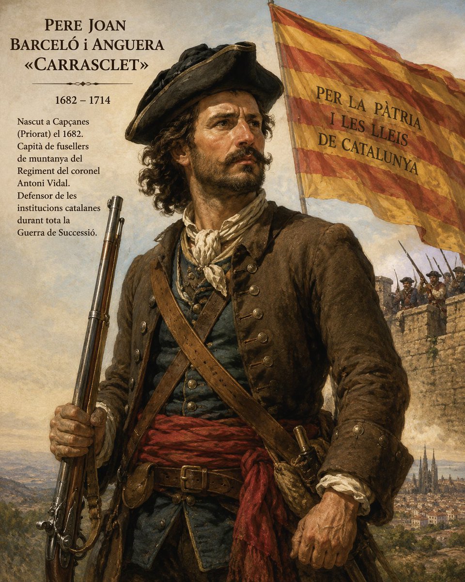 PiquePorta's tweet photo. El gran heroi del 1714 vinculat al Priorat és Pere Joan Barceló i Anguera,àmpliament conegut com el «Carrasclet».Nascut a Capçanes el 1682,va destacar com a capità de fusellers de muntanya del Regiment del coronel Antoni Vidal,defensant les institucions catalanes durant la guerra https://t.co/QDShdkQaIl