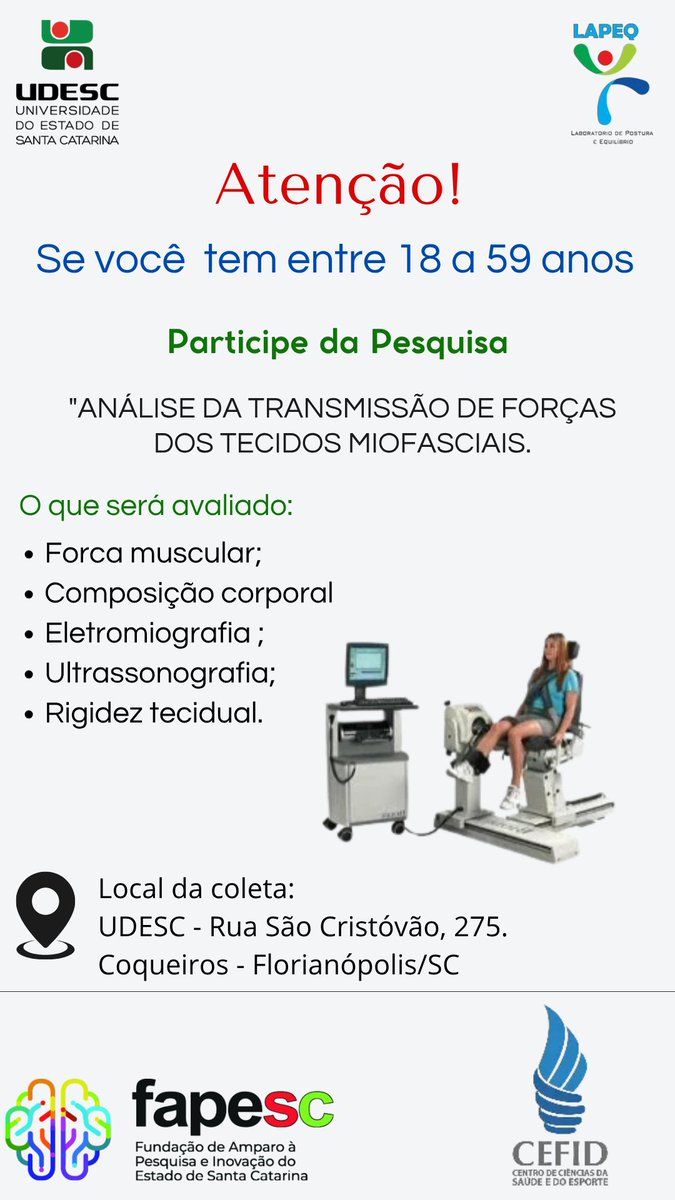 udesc_cefid's tweet photo. Udesc Cefid busca voluntários para estudo sobre forças de tecidos dos músculos

https://t.co/zxyUa56EdV https://t.co/VYFlTnKS1F