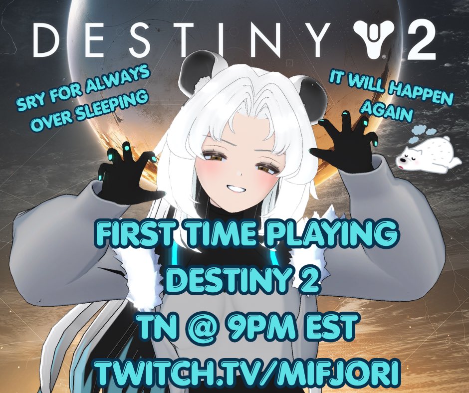 Mifjori's tweet photo. 🐻‍❄️🌐 I have overslept one too many streams and I will be playing Destiny 2 as punishment! (I don’t rly dislike destiny it was just rly hard for me to get into) Next time I oversleep CHAT WILL DECIDE WHAT I DO!

ฅʕ •`ᴥ´• ʔฅ
#vtuber #destiny2 https://t.co/afZoZFQ4o5