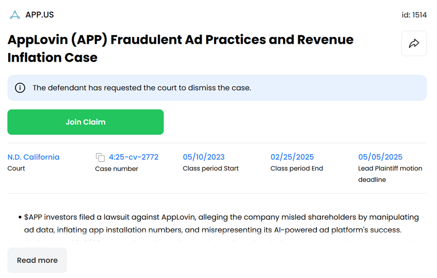 11thestate's tweet photo. We’ve received a lot of questions about the #AppLovin case — and over 100 investors have recorded losses on our platform.                            

If you’re a damaged $APP investor, join for updates and further news on potential recovery. https://t.co/yjNC1bNjm7