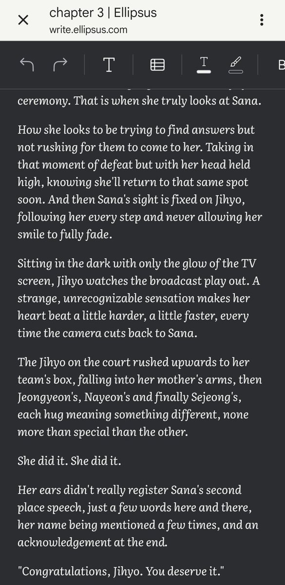 S2yeon3's tweet photo. I'm still blocked af. The final chapter of the LDR fic was depressing me so I had to stop for a while. I'm trying with the tennis au. I promise I'll be back 😭 (yes, I'm using Ellipsus now. so much better than google docs holy shit) https://t.co/kozgXJpEbq