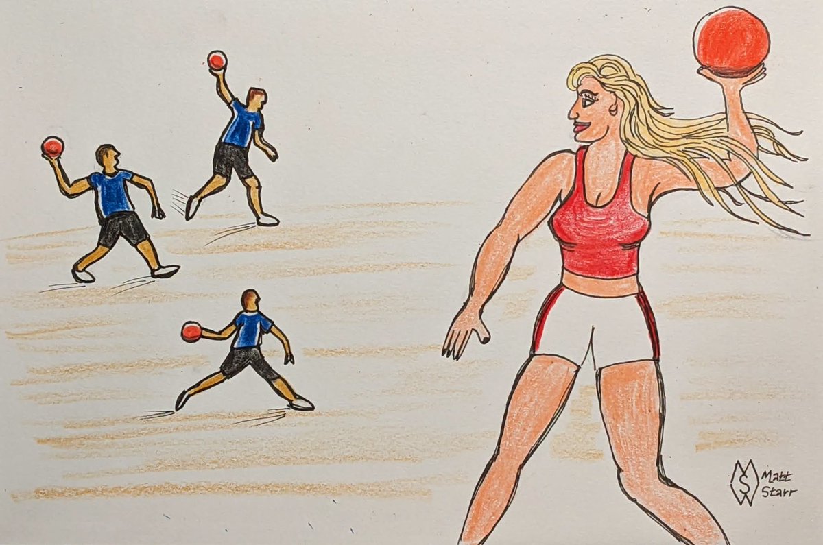 MattStarrFineA1's tweet photo. June 30th is International Dodgeball Day.  This is my drawing of some persons playing dodgeball.  https://t.co/NFJY7LLR5V 

#mattstarrfineart #dogeball #sports #balls #game #art #painting #tshirts #tshirt #artistic #artwork #artlovers #ArtoftheDay #BuyArtOnline #ArtforSale https://t.co/4MLQE9mAzV