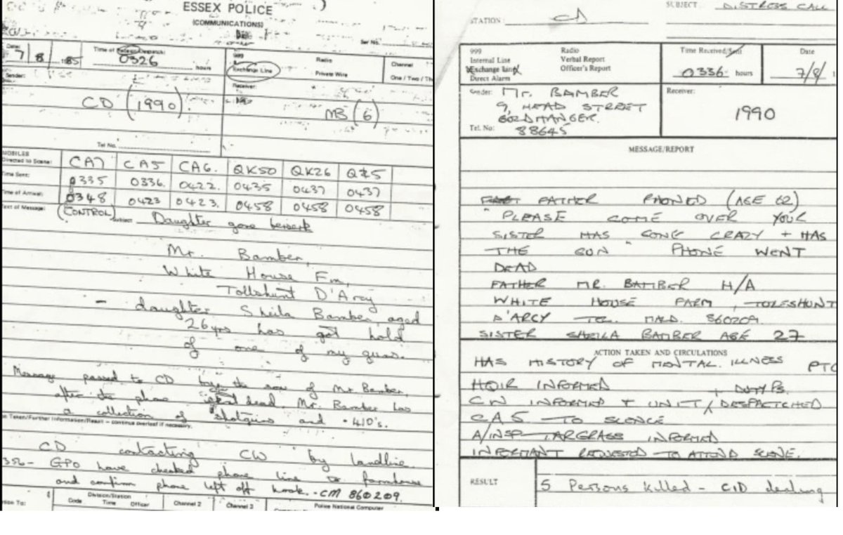 UKinjustice2025's tweet photo. Is this why @verabaird says the CCRC are incompetent?

Take a look at these two logs. Alone they are enough to refer Jeremy Bamber's case to the Court of Appeal.

The log on the left (timed at 3.26) is supposedly what Malcolm Bonnett is being told by PC West who took a call from Jeremy Bamber (the log on the right - supposedly wrongly timed as 3.36 because of an "error").

There are multiple reasons why that can't possibly be true but I'll just point out a few obvious ones.

West has wrote on his log
"your SISTER has gone CRAZY" and informs Bonnett who writes "DAUGHTER gone BESERK".

Does anyone at the CCRC not believe that alone is enough to prove what Bonnett is writing is obviously not coming from the log West is writing?

I suppose as they're incompetent, according to Vera Baird, I will need to point out a bit more before it sinks in.

West has wrote "has THE GUN" - singular - one gun
Bonnett writes "has got hold of one of MY GUNS" - plural - guns.

Apart from the gun multiplying as it passed from West to Bonnett, it also changed ownership.

Is the penny dropping yet @ccrcupdate or do you need me to explain the rest of the logs to you?

Refer the case to the Court of appeal and end this 40 year old travesty.

It's obvious Jeremy Bamber has been wrongly convicted. Do the right thing.

@DavidDavisMP @ClarkeMicah @Bambertweets 
@DavidLammy @sarahsackman @davidkurten 

#JeremyBamber #MiscarriageOfJustice #JusticeReform