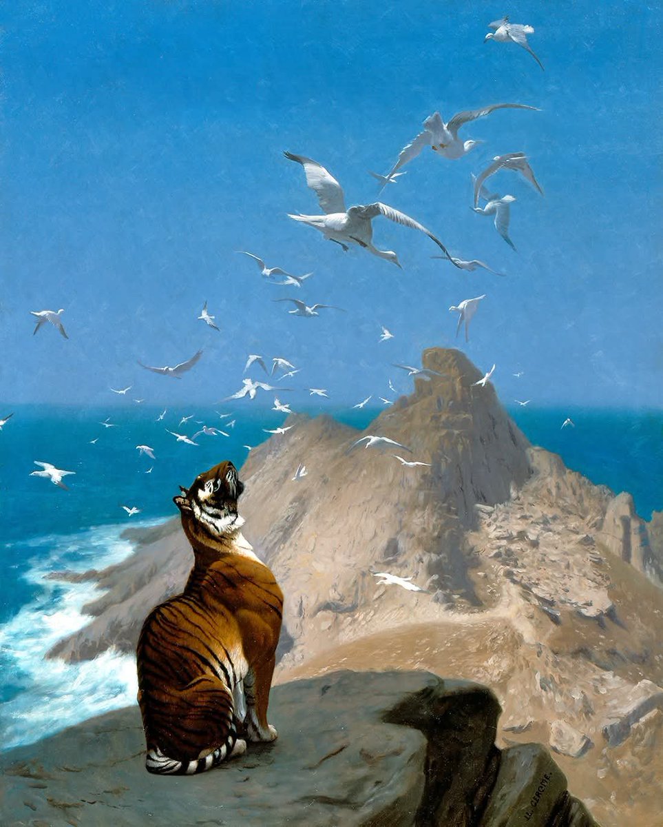 mike_boreas's tweet photo. Tiger Observing Cranes, Jean-Léon Gérôme. 1890. https://t.co/YsISN3LI8B
