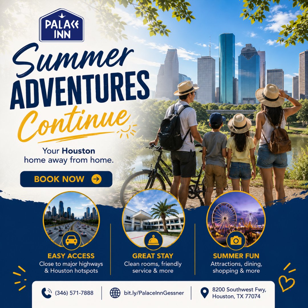 PalaceIGessner's tweet photo. End June with a comfortable stay at Palace Inn Blue US-59 &amp; Gessner and start planning your next adventure.

📍 Book today: https://t.co/gwskhgtFR9

#SummerTravel #HoustonHotels #TravelTexas #VacationMode #PalaceInnBlue https://t.co/RV7j8w2nj9