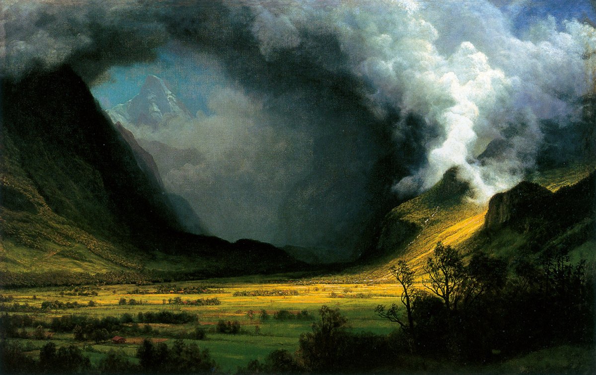 wikivictorian's tweet photo. Storm in the Mountains, by German painter Albert Bierstadt (1870). Museum of Fine Arts Boston. https://t.co/CNMyHo4nRa
