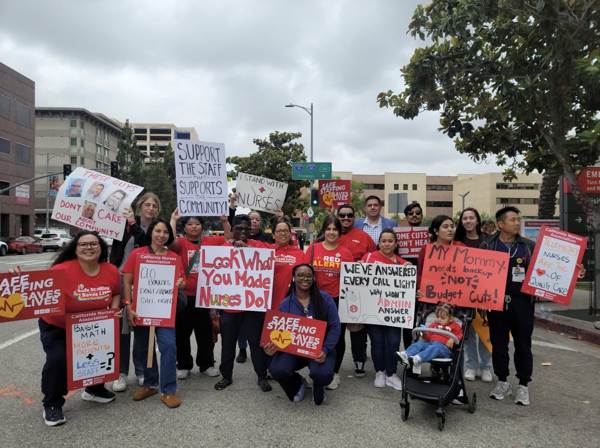 CalNurses's tweet photo. Closing pediatric units and laying off health care workers. California Hospital Medical Center (CHMC) management is putting profits over patients. LA nurses are fighting for #SafeStaffing and the care our communities deserve. https://t.co/FrDbDdmGpS