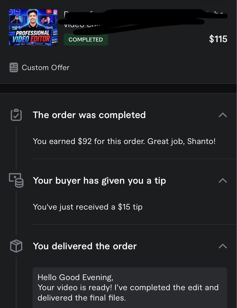 Shanto_editor's tweet photo. Alhamdulillah! 🤍
There’s no better feeling than knowing your client truly appreciates your work. After delivering this project, my client not only left amazing feedback but also surprised me with a $15 tip! 🙏
#Fiverr #VideoEditing #Freelancing #ClientFeedback #Grateful https://t.co/rdDtl4c8Eo