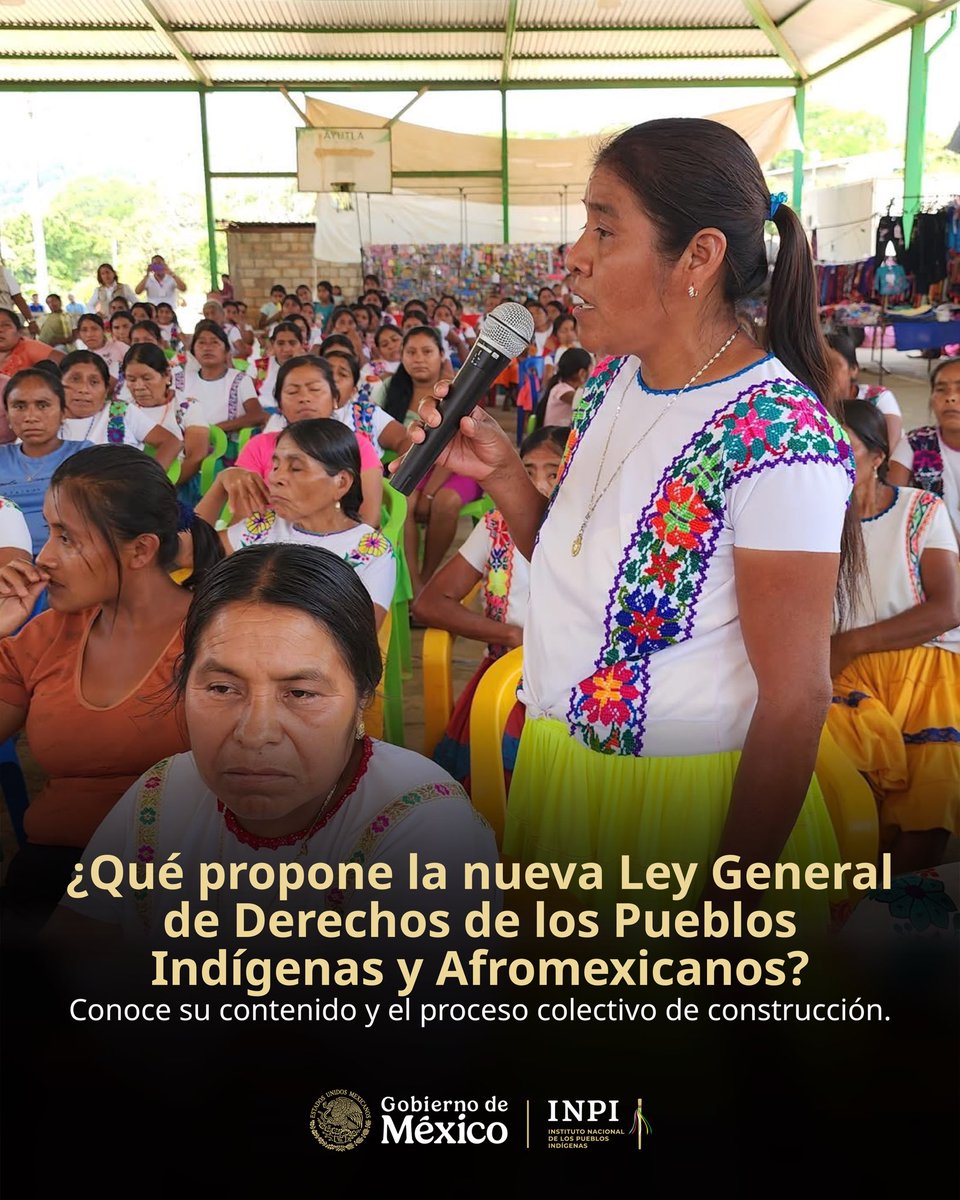 INPImx's tweet photo. La Propuesta de Iniciativa de Ley General de Derechos de los Pueblos Indígenas y Afromexicanos es resultado de un amplio proceso de diálogo, análisis técnico y construcción colectiva con la participación de los pueblos, instituciones y personas especialistas.

Conoce por qué surge esta iniciativa, a quién beneficia, cómo está integrada y el camino que ha seguido para fortalecer el reconocimiento y ejercicio pleno de los derechos de los pueblos y comunidades indígenas y afromexicanas.

📎Revisa la presentación completa aquí: https://t.co/X2MOA0buvr

🧵 1/3