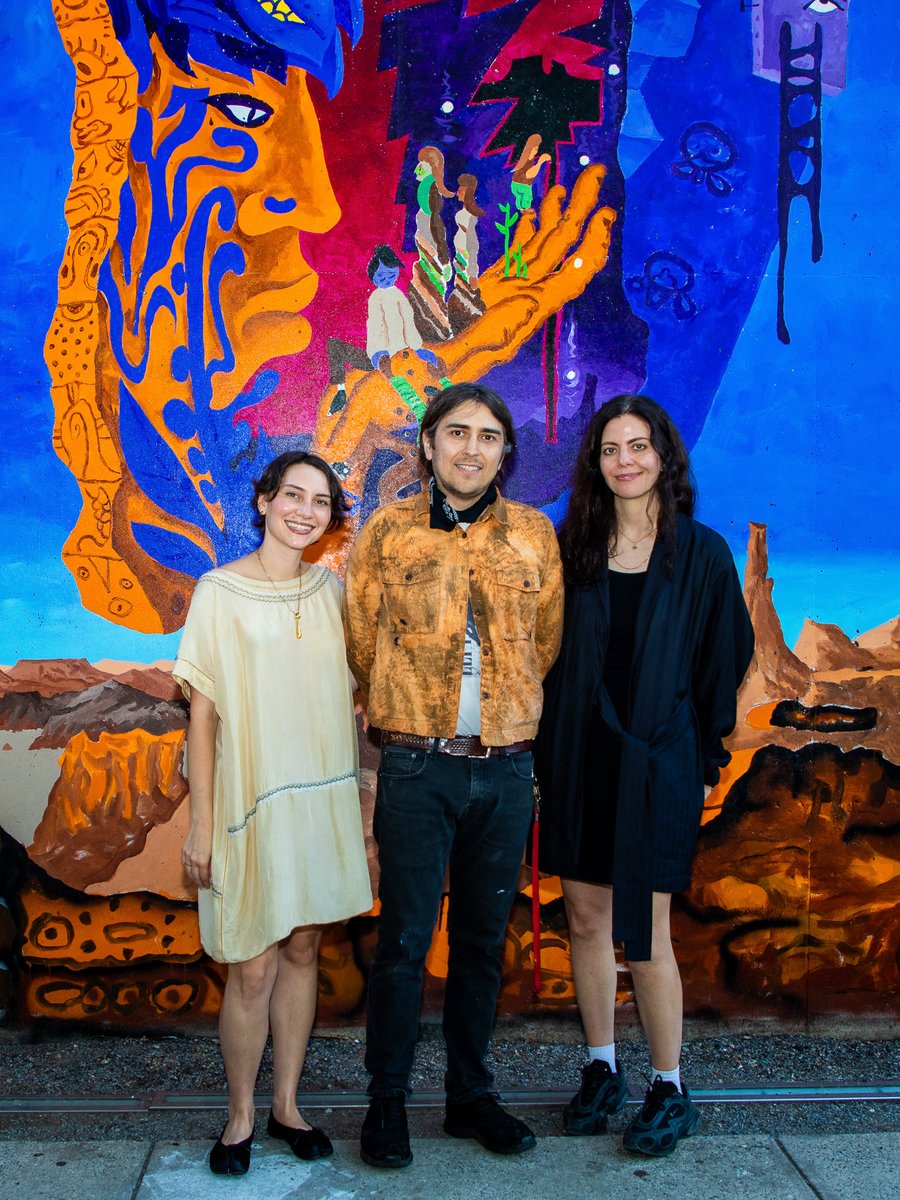 MoMAPS1's tweet photo. Now on view: Esteban Cabeza de Baca's MoMA PS1 Plaza Mural.

Located right outside our entrance, "Ancestral Dreams" imagines a rupture in the wall, a dimension where advocacy for migrant communities and protection of the land coexist, using syncretic iconography of resistance and survival. Working between Queens and the Southwest, Cabeza de Baca nods to Mexican muralism, the Works Progress Administration, and the history 5Pointz.

See it on the plaza.
—
Esteban Cabeza de Baca, "Ancestral Dreams," 2026.
📸 John Kim