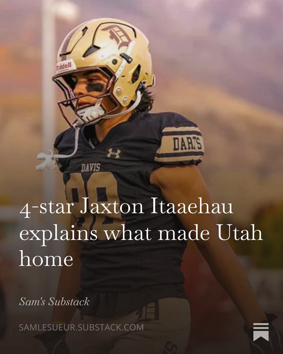 SamLeSueur's tweet photo. Takeaways from my conversation with Utah commit Jaxton Itaaehau:

Substack: https://t.co/F8SgfwJeXc https://t.co/FUeUdlOGrx