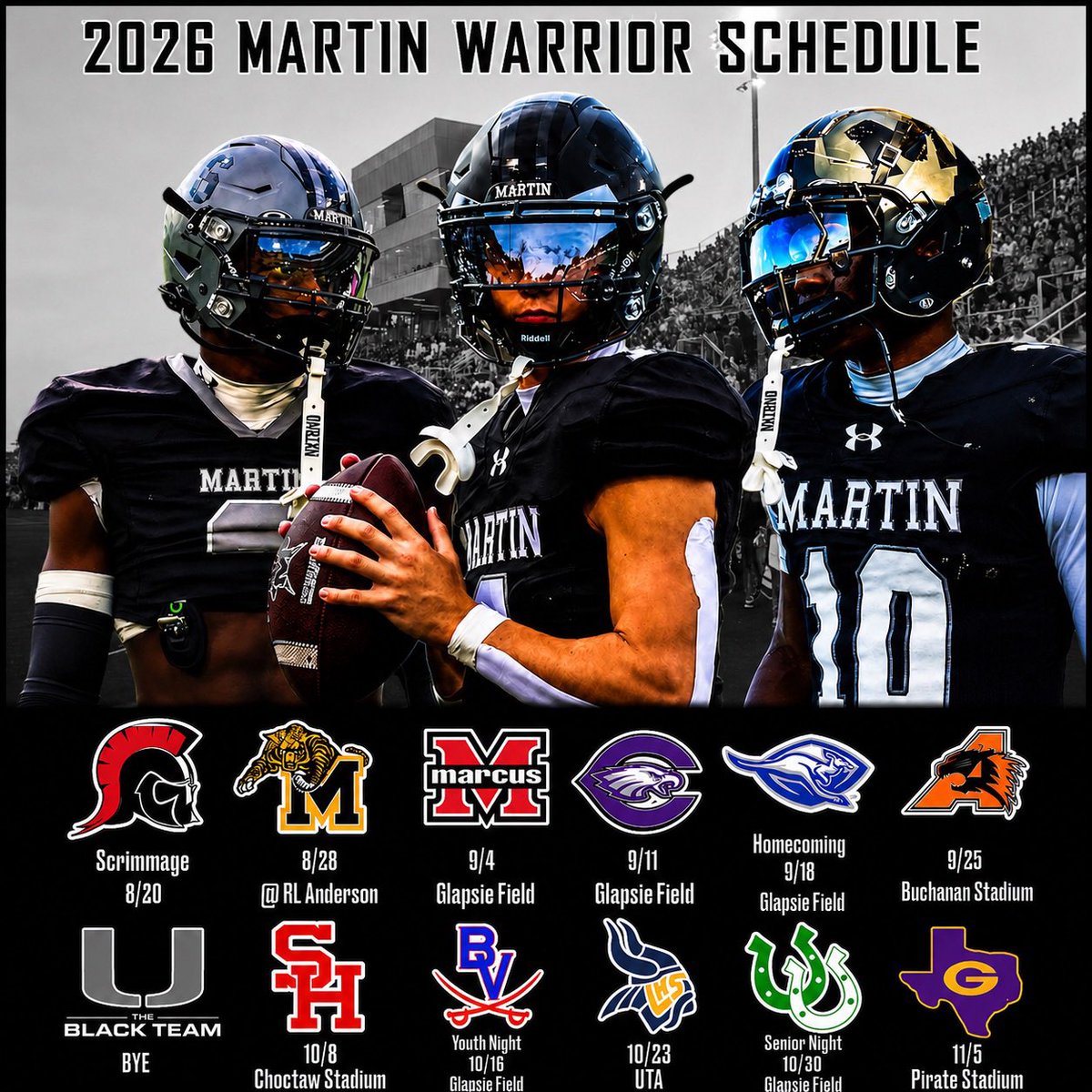 Martin_Football's tweet photo. One team. One standard. One Warrior Army.  THE BLACK TEAM https://t.co/xlBD3KkEJB