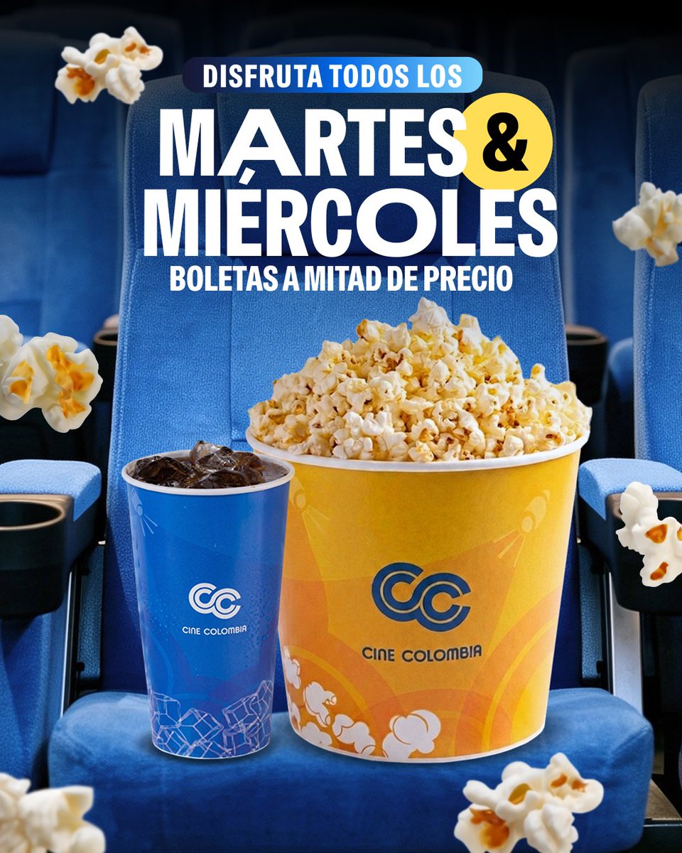 Cine_Colombia's tweet photo. ¿Plan para hoy? 🤔Cine + mitad de precio = la combinación perfecta de un martes o miércoles🎟️✨

No te quedes viendo la cartelera desde el sofá, ¡ven y disfrútala! https://t.co/w4MohxsmNf