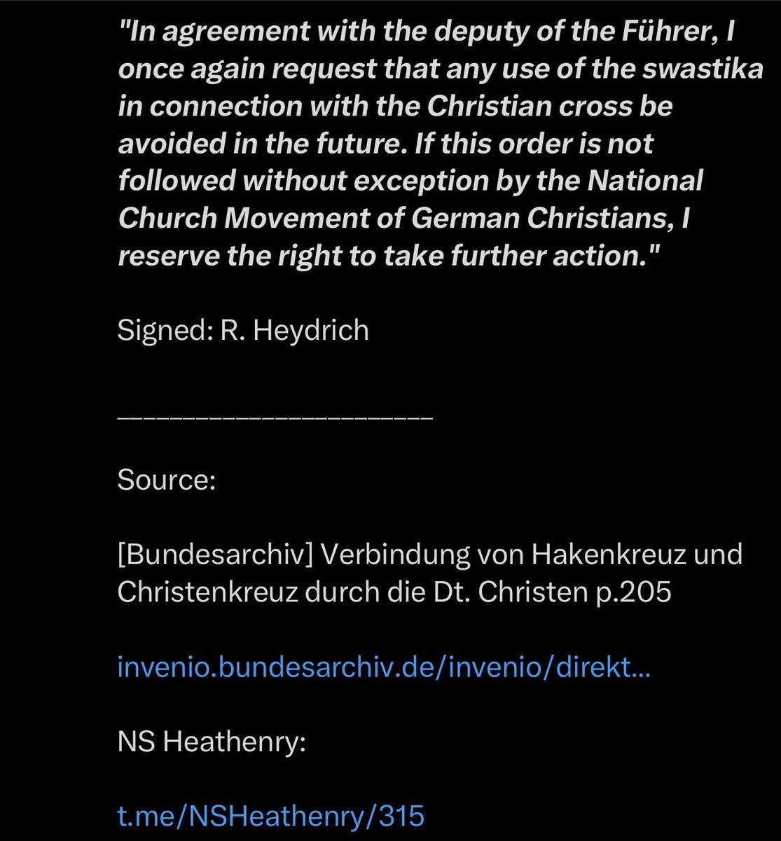 AryanFed33's tweet photo. @1927Capitan @antiochus1453 Heydrich loved Occultists, hated Christ and he celebrated Pagan holidays. Heydrich would promote me.😆 https://t.co/npZJ2a5oOS