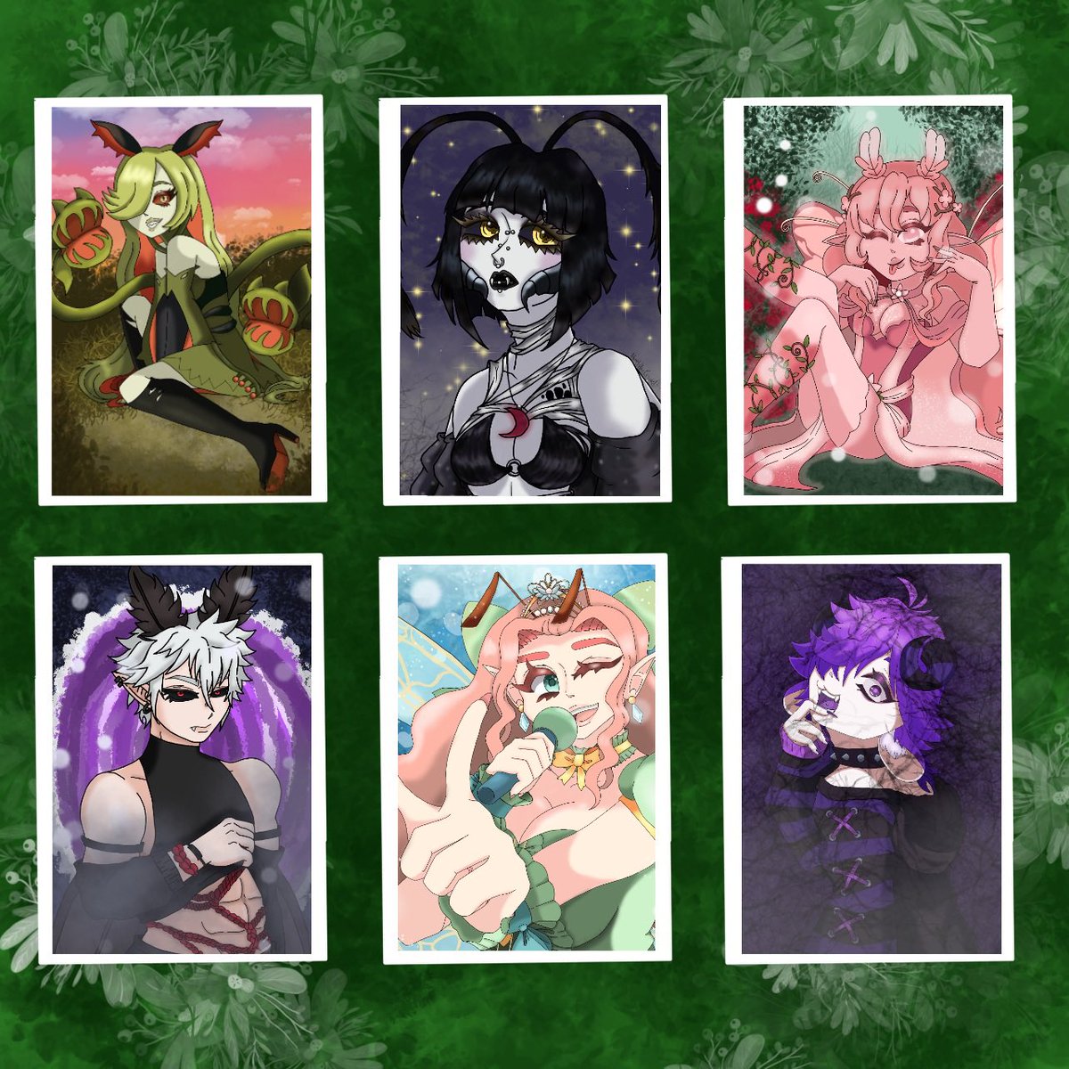 MothHerCryptid's tweet photo. Going to offkai? Hereâs a preview of vtuber photocards you might find in the goodie bags I hand out this year! whoever got drawn, I made sure to save ones for you!
@MillieMizuame @emuuki_ @Prim_Rosalie @Keiran_VT @BessVT @BelTheLich
#millustration
#emuart
#keiranink
#rosalieart https://t.co/dxQaS0u1Dk