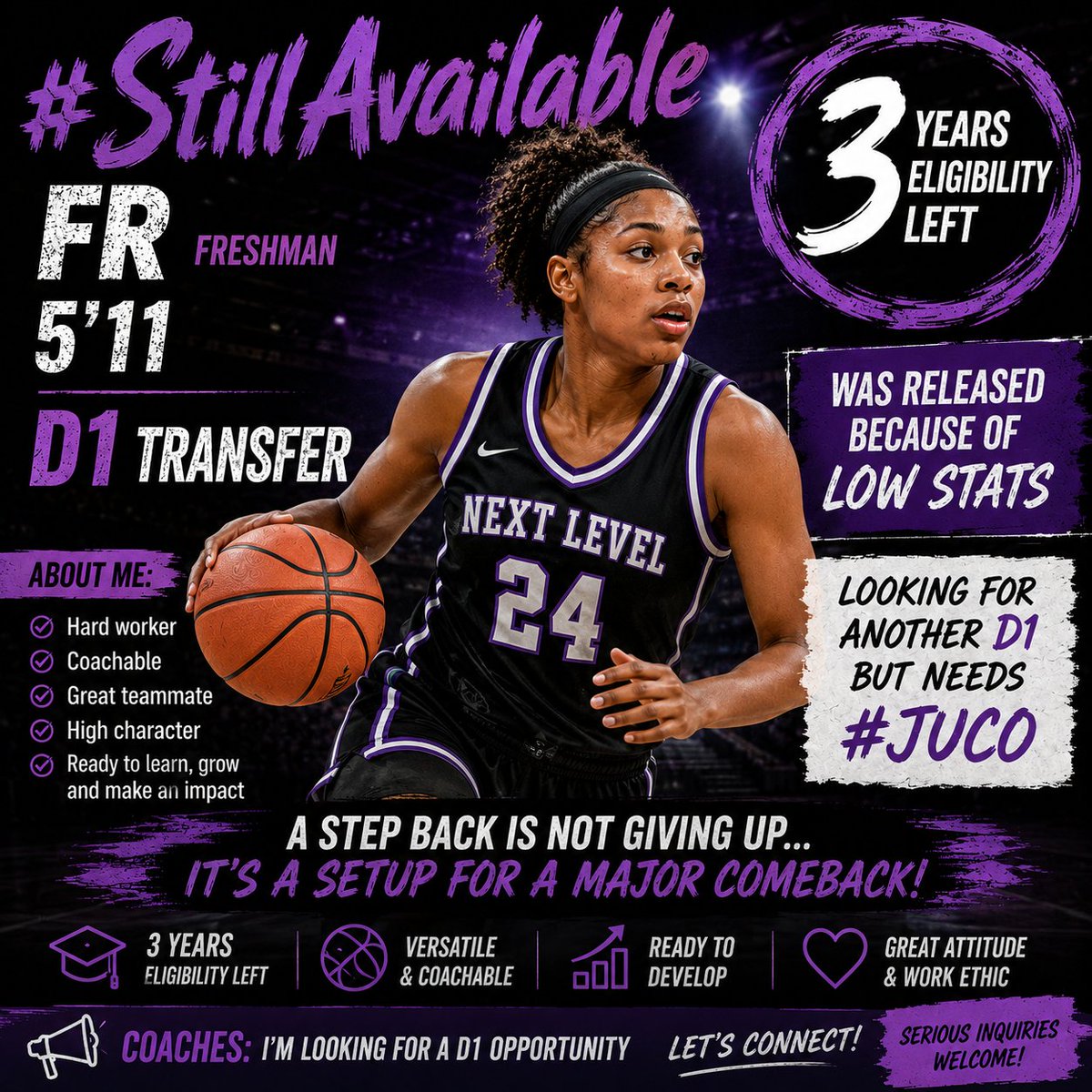 iamkathyreaves's tweet photo. Just got off the phone with her - looking for a D1 but she needs #JUCO #StillAvailable #WBBCoaches https://t.co/Z4JRJzwH27