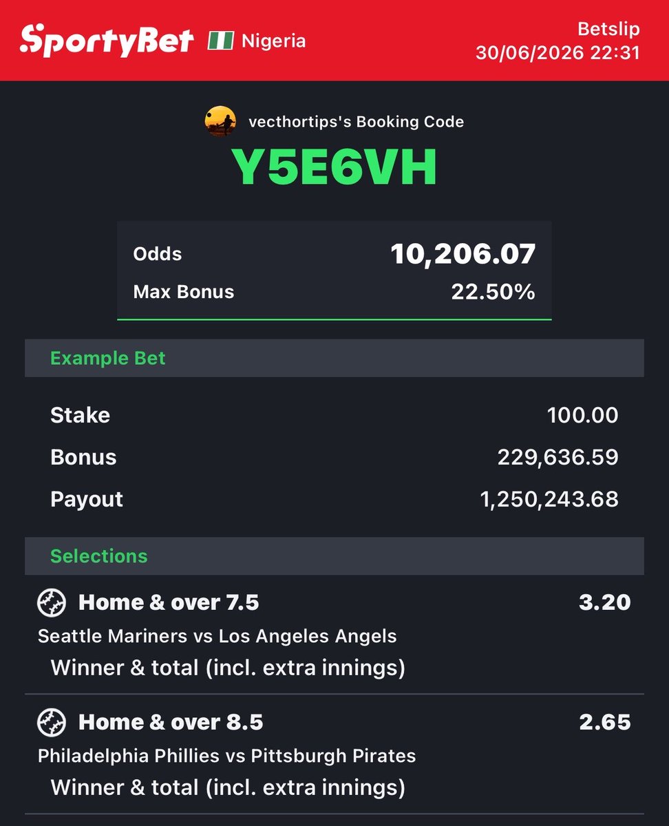 VecthorTips's tweet photo. Y5E6VH
KC474M

BASEBALL ⚾️ 
https://t.co/qPfgvqIDq2
See 300 &amp; 200 odds edit on telegram https://t.co/Kv578iUtcf