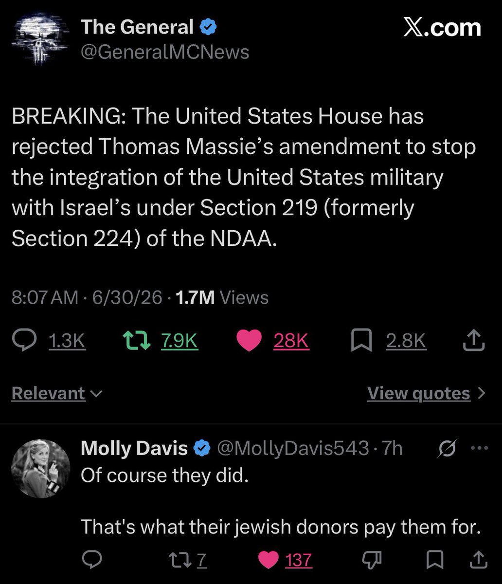 CommieGibberish's tweet photo. A bunch of women just voted that an illegal can fart out a kid and that kid is a citizen. 👩🏻‍⚖️

Your politicians just voted to merge the United States military with the military of the Pedophile War Jew colony. ✡️

If you oppose a Nationalist dictatorship to destroy this system and what it does, you’re terminal. 💀