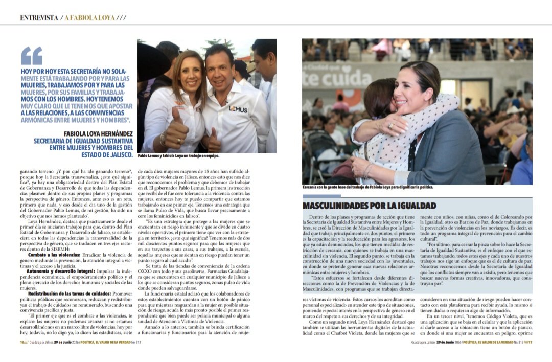 FabiolaLoya_'s tweet photo. Durante más de 2 décadas, mi propósito de vida ha estado marcado por la convicción de servir y trabajar por el bienestar común. 🤝✨

Hoy, desde la Secretaría de @IgualdadJalisco, ese compromiso sigue más firme que nunca, trabajando como #UnMismoEquipo para construir un Jalisco más igualitario, justo y libre de violencias para todas las mujeres, porque estoy convencida de que cuando una mujer está bien, está bien su familia y toda la comunidad.

En esta entrevista para @OpinionPoliti les comparto parte de mi historia y las experiencias que han guiado mi camino dentro del servicio público. ¡Les invito a leerla! 👇