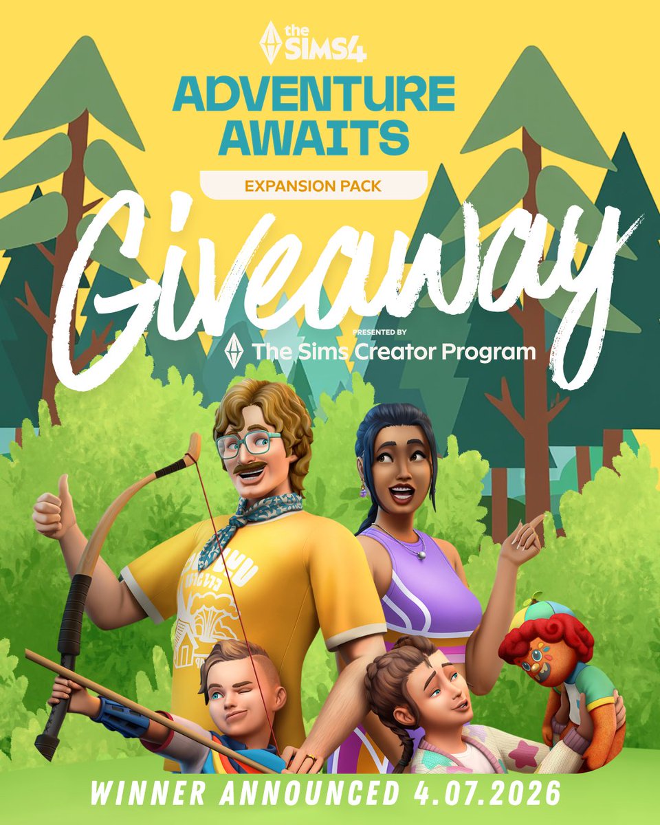 rusticsims's tweet photo. THE SIMS 4  GIVEAWAY 🌲#thesims4AdventureAwaits

🌲WIN A ONE code for EA APP 
thanks to the code  #ProvidebyThesims     

RULES:  
COMMENT : 
🌲FOLLOW ME "X" AND "Tiktok"  
🌲COMMENT : put a gif outside activities

Winner announced 04.07.2026 https://t.co/6ZGsIKTUxR