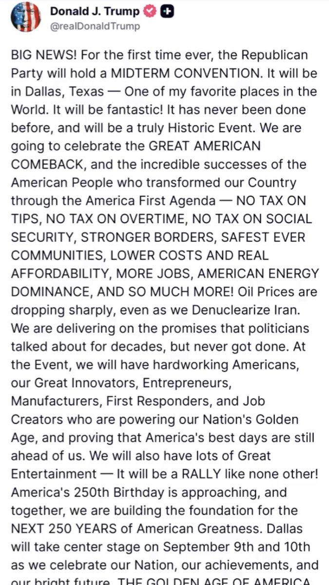MAGAVoice's tweet photo. 🚨 President Trump stuns America by announcing a FIRST EVER Republican Midterm Convention 🔥 

THIS IS GOING TO BE HUGE https://t.co/8Q25Bhh99O