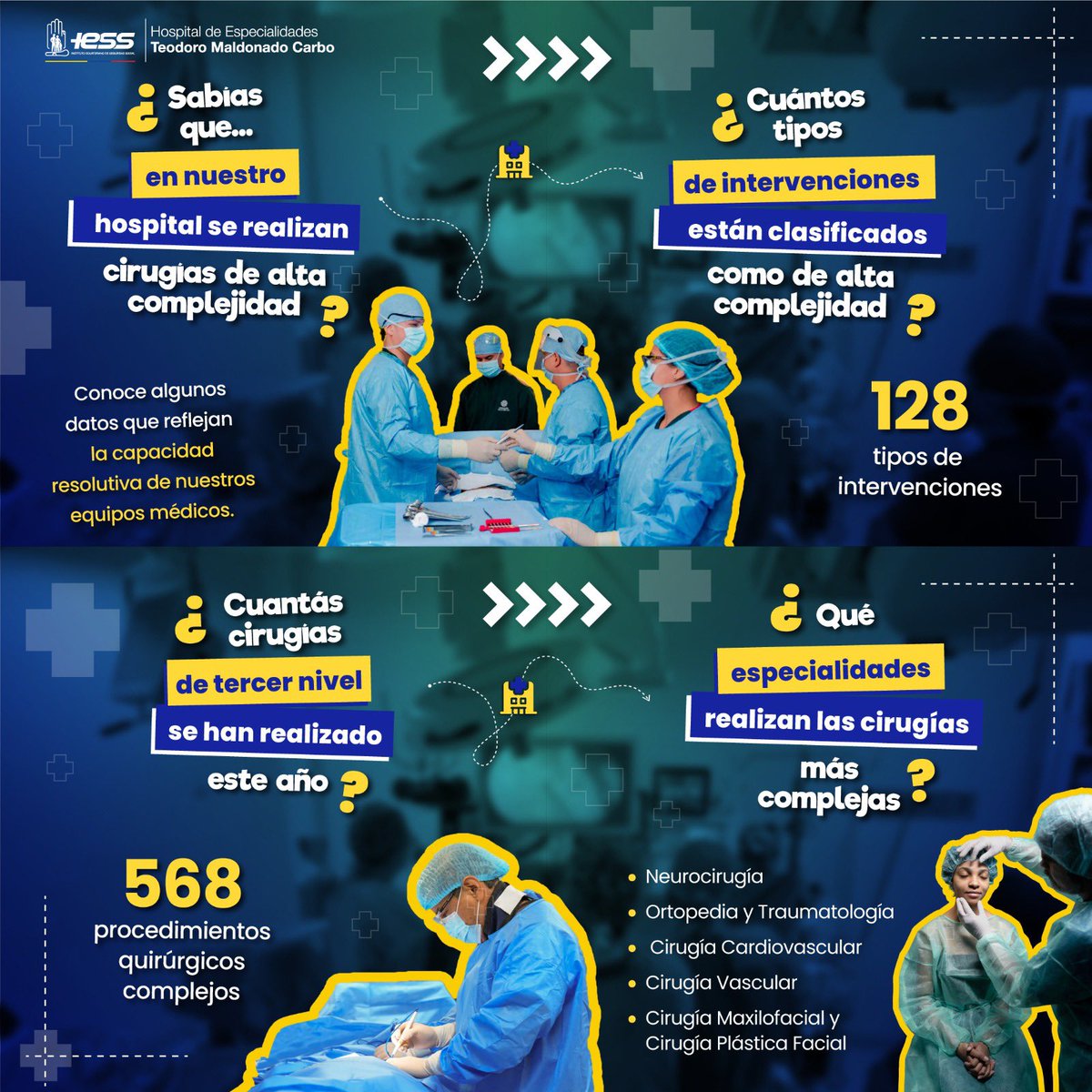 HtmcIess's tweet photo. ¿Sabías que en el 🏥 #HTMC realizamos cirugías de alta complejidad?
➡️ 128 tipos de intervenciones
➡️ 568 procedimientos en 2026 🩻🩺
💪🏻 Seguimos fortaleciendo la atención para brindar servicios de alta especialización a nuestros asegurados.
#ParaEsoEstamos https://t.co/4gl0Bz9KF2