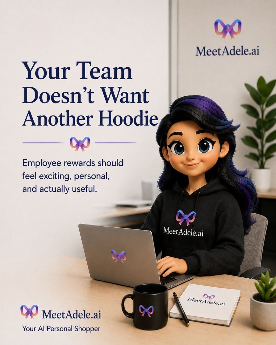 MeetAdeleAI's tweet photo. Employee rewards should feel personal.

https://t.co/uej2X7kRAP brings Personal Shopper Treatment to corporate gifting by helping employees receive gifts they actually want — not just another generic catalog item ✨

#MeetAdeleAI #PersonalShopperTreatment #CorporateGifting #EmployeeExperience #EmployeeRewards