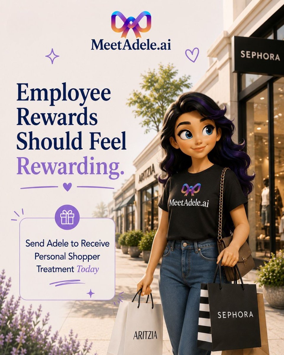 MeetAdeleAI's tweet photo. Employee rewards should feel personal.

https://t.co/uej2X7kRAP brings Personal Shopper Treatment to corporate gifting by helping employees receive gifts they actually want — not just another generic catalog item ✨

#MeetAdeleAI #PersonalShopperTreatment #CorporateGifting #EmployeeExperience #EmployeeRewards