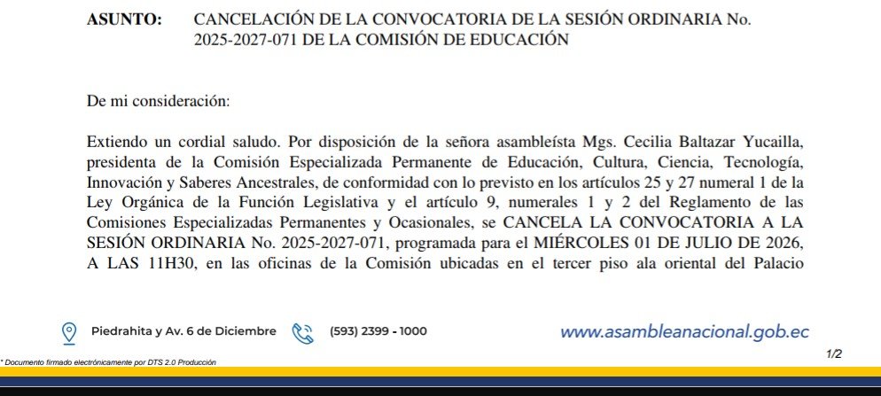 AnaBelenYD's tweet photo. Desde el 16 de junio, cuando los profesionales representantes de enfermería, medicina y Odontología que rinden el examen de acreditación profesional del CACES, vinieron a la Asamblea Nacional y nos pidieron que por favor se trate NUEVAMENTE el problema del altísimo número de personas que reprueban, problemática que se arrastra desede hace dos años, le solicité a la presidenta de la Comisión de Educación que tratemos el tema.

Finalmente se convocó para mañana. Hoy, siendo casi las 5 de la tarde nos cancelan la sesión. La comisión quiere tratalo en mesa técnica, con los asesores y sin que se transmita públicamente. 

NO PODEMOS TRATAR A TODAS LAS PERSONAS PENDIENTES DE ESTA CONVOCATORIA CON ESTE NIVEL DE DESIDIA.