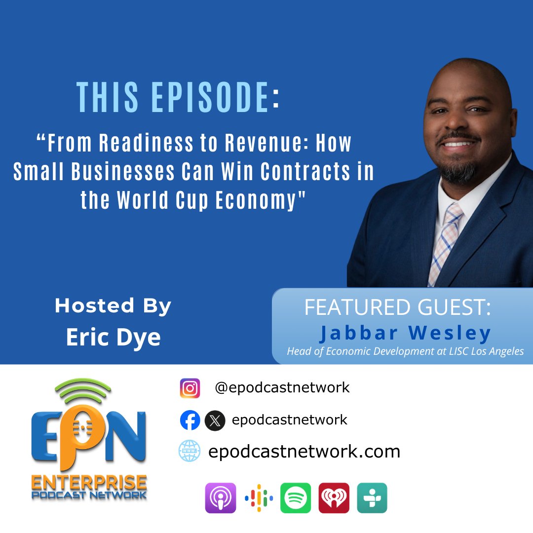EPodcastNetwork's tweet photo. "From Readiness to Revenue: How Small Businesses Can Win Contracts in the World Cup Economy"

🎧 LISTEN HERE🎧: https://t.co/5qR7ndhD2A

#smallbusiness #capital #contracts #growth #businesspodcast #EPN https://t.co/4a4bPOaxO4