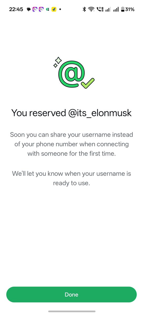 nyadav030's tweet photo. Reserved @its_elonmusk on WhatsApp. 😄
Now I'm excited for the upcoming WhatsApp features. Can't wait to see how the platform evolves!
#WhatsApp #Usernames #Tech #FutureFeatures #meta #tesla #elon_musk https://t.co/TTPTuHgnUt