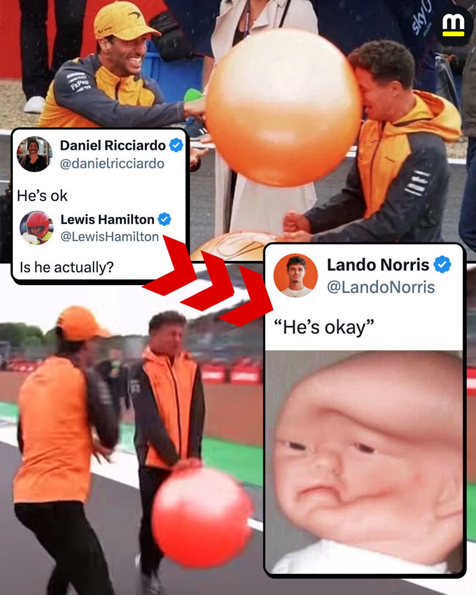 Motorsport's tweet photo. Four years ago today, Daniel Ricciardo nailed Lando Norris in the face with a space hopper. 😅 https://t.co/gOsoa8yhBj