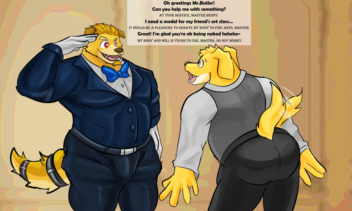 burrtheran's tweet photo. Late bday gift for @/stinkylucipherowo.bsky.social
---
Another glimpse of how it feels to go through Goatsby's butler training, 1 on 1 style. 
His principles are simple "A Majordomo sets examples for his butlers, together serving their masters".

#furry #nsfw https://t.co/ZQcnZRui4k