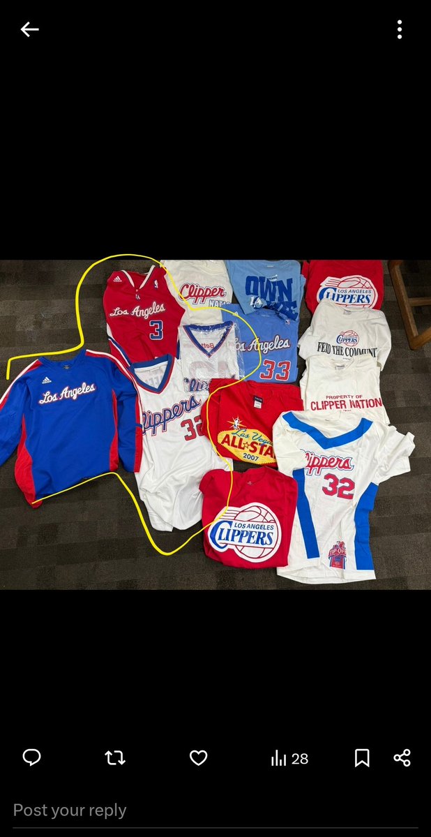 shermander11's tweet photo. @clipsgirl Can I claim these shirts and hat if they haven't been claimed? https://t.co/NjSQ5DCjn3