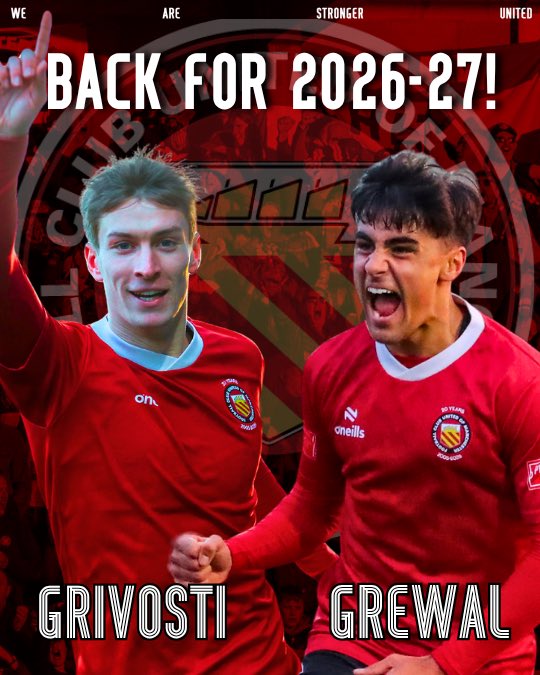 FCUnitedMcr's tweet photo. ✍️ GREWAL &amp; GRIVOSTI SIGN!

We’re delighted to announce that Ruben Grewal and Matty Grivosti have signed new deals to remain with the club for the 2026/27 season

Read our latest update for more on this and further pre-season news: https://t.co/hyjgYNT47z

#WeAreStrongerUnited https://t.co/bJJI1U8iT1