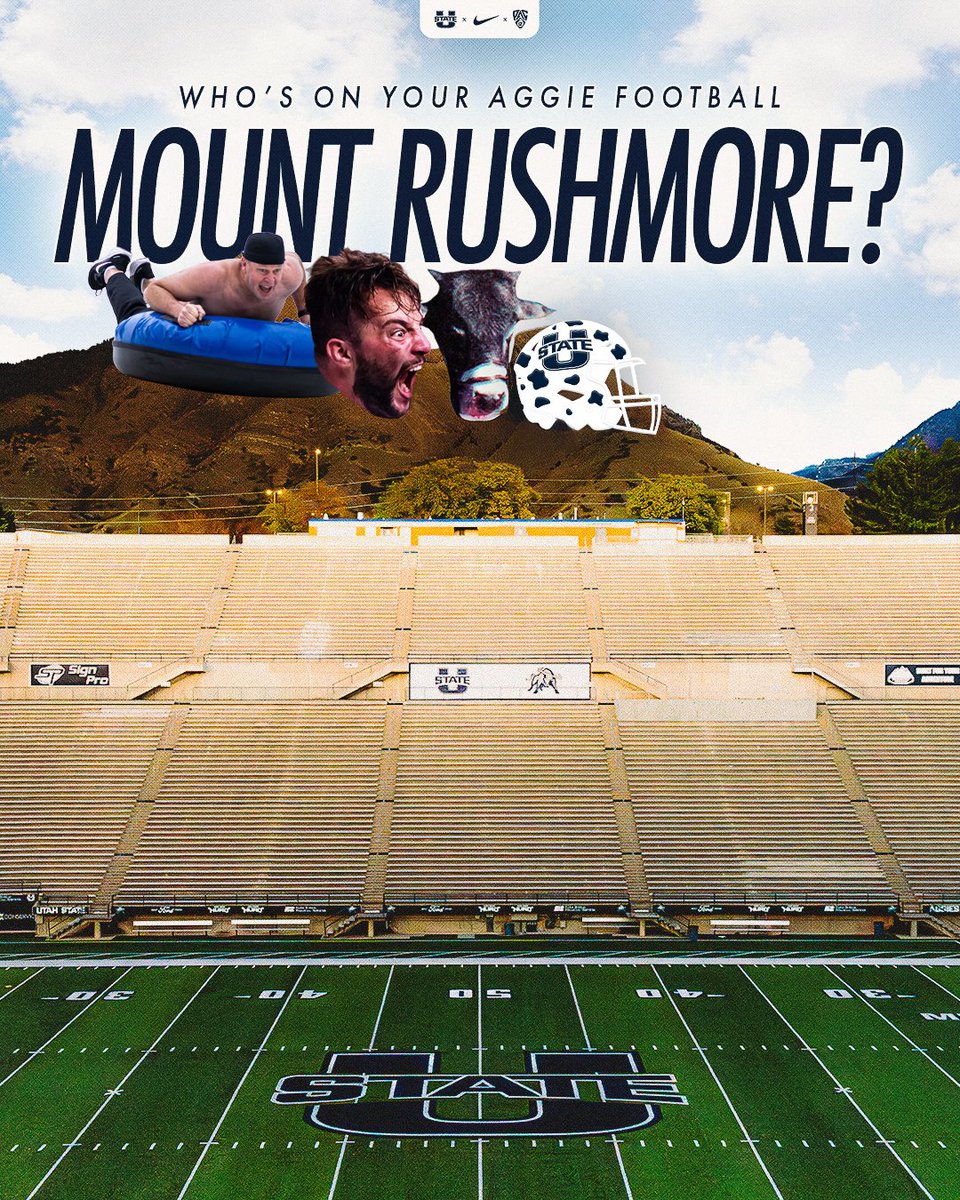 USUAthletics's tweet photo. let's give this a shot...

Tarps off snow tube Bronco
Post 2018 BYU win @quinficklin 
Gus
Cow print helmets https://t.co/nMPqWRKr45