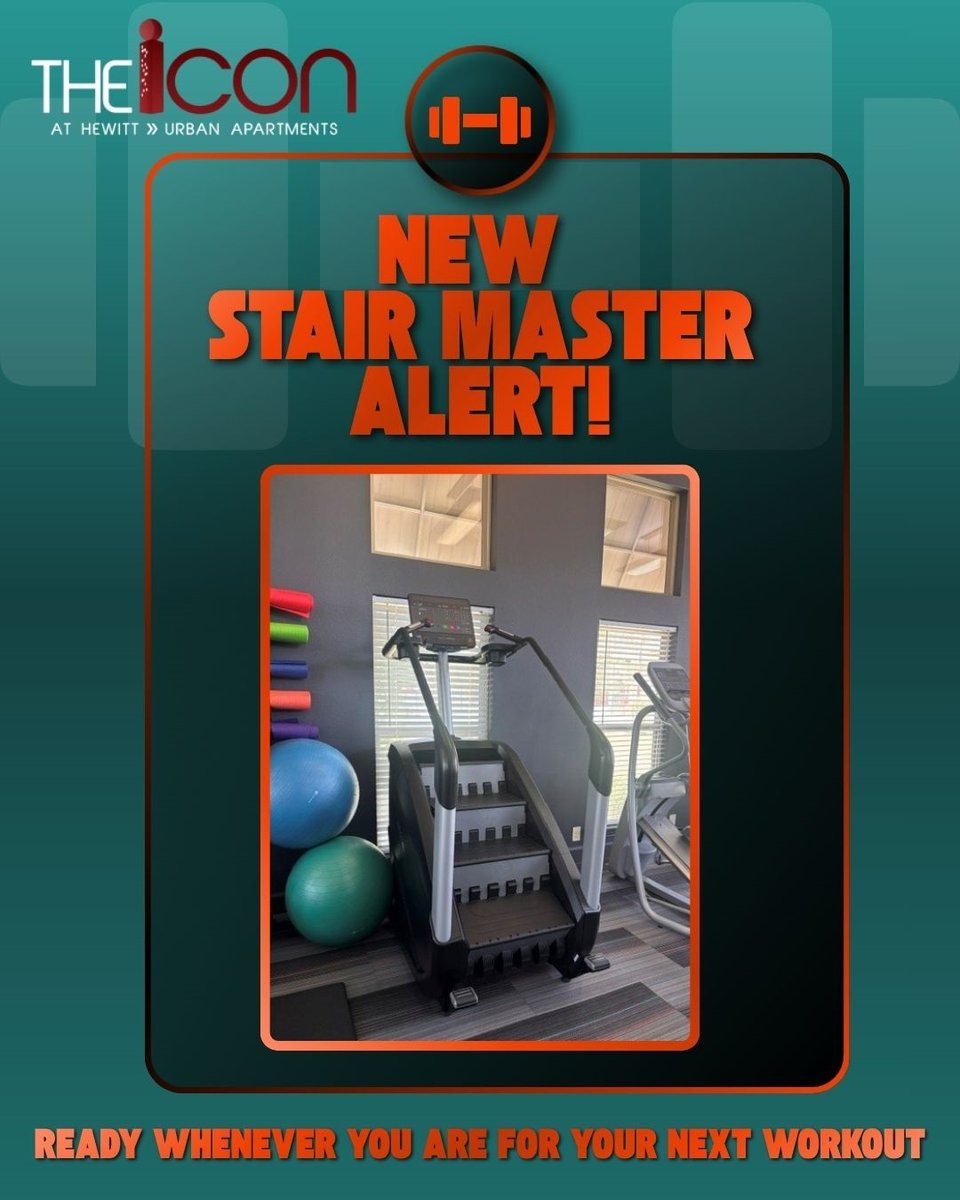 IconHewittApts's tweet photo. Our fitness center just got a little upgrade- say hello to our new StairMaster! Ready when you are! https://t.co/zI9RQemuAv