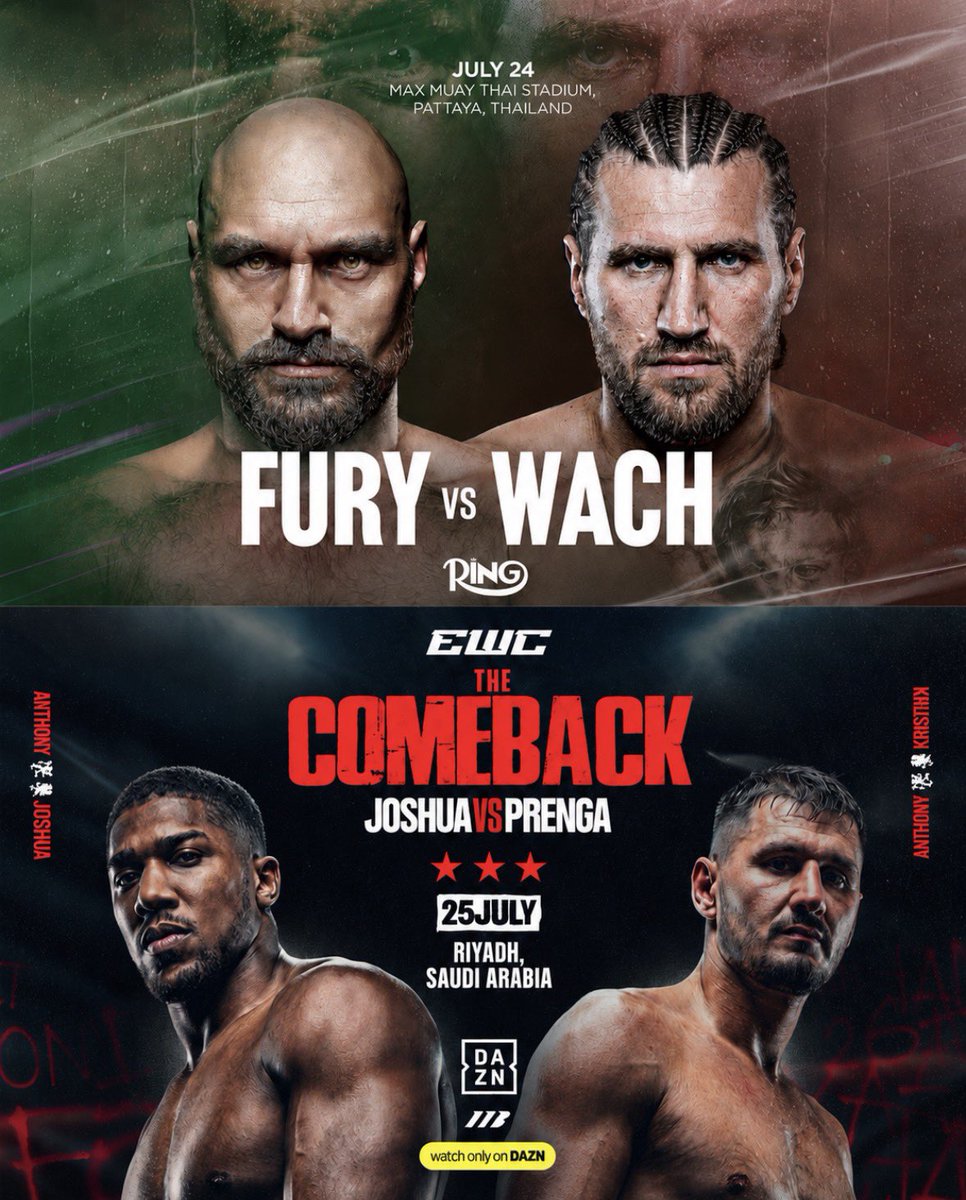 ChampRDS's tweet photo. 🚨 BREAKING: Tyson Fury will face Mariusz Wach on July 24th in Thailand

The fight will take place the day before Anthony Joshua fights Kristian Prenga

(via @ringmagazine) https://t.co/7ajgmEWzjP
