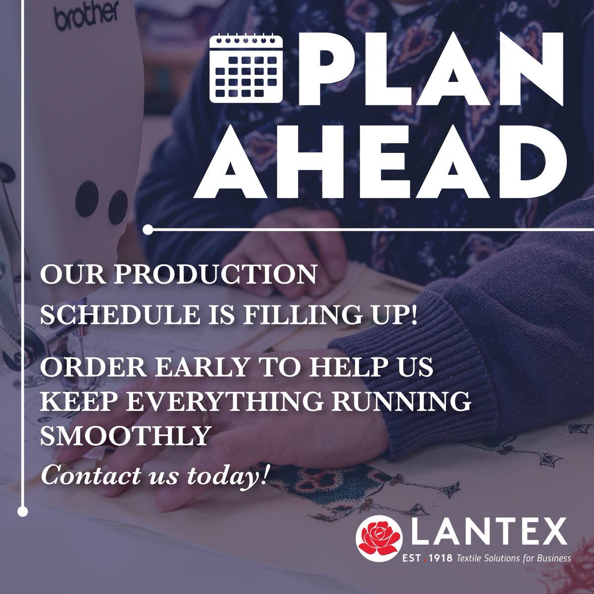 Lantex1918's tweet photo. Our order book is filling fast, and we’re experiencing high demand across our production lines.
Placing orders as early as possible helps us plan capacity, avoid delays, schedule everyone’s work in good time, and keep everything running smoothly. https://t.co/rliz3DWqUb