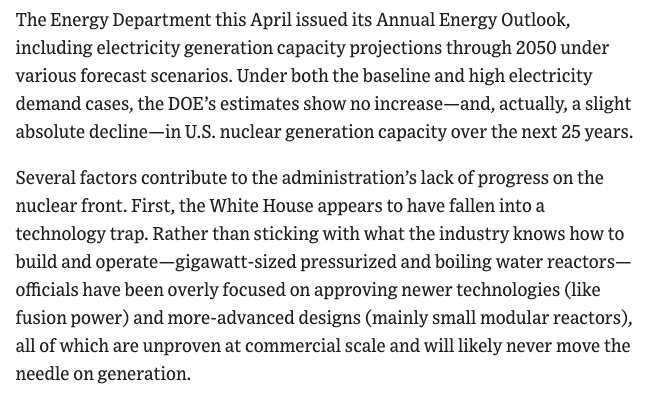 Phastidio's tweet photo. Nessuno si è ancora filato i Westinghouse AP1000 spinti e sovvenzionati da Trump, by the way. 
P.S. L'autore dell'editoriale non è esattamente un carneade. 

Trump’s Nuclear Renaissance Is Stalling https://t.co/HecXhUGZom https://t.co/JPIYfoR0Cz