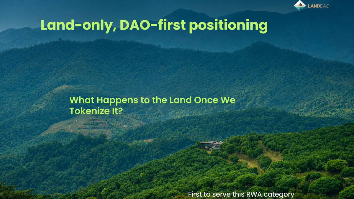 landdao_land's tweet photo. Most people think tokenizing land is the innovation. It's not. 
Tokenization only changes who can own an asset. 

It doesn't change what that asset produces.

Here's what we're actually building 🧵 https://t.co/7jL8YjKLI8