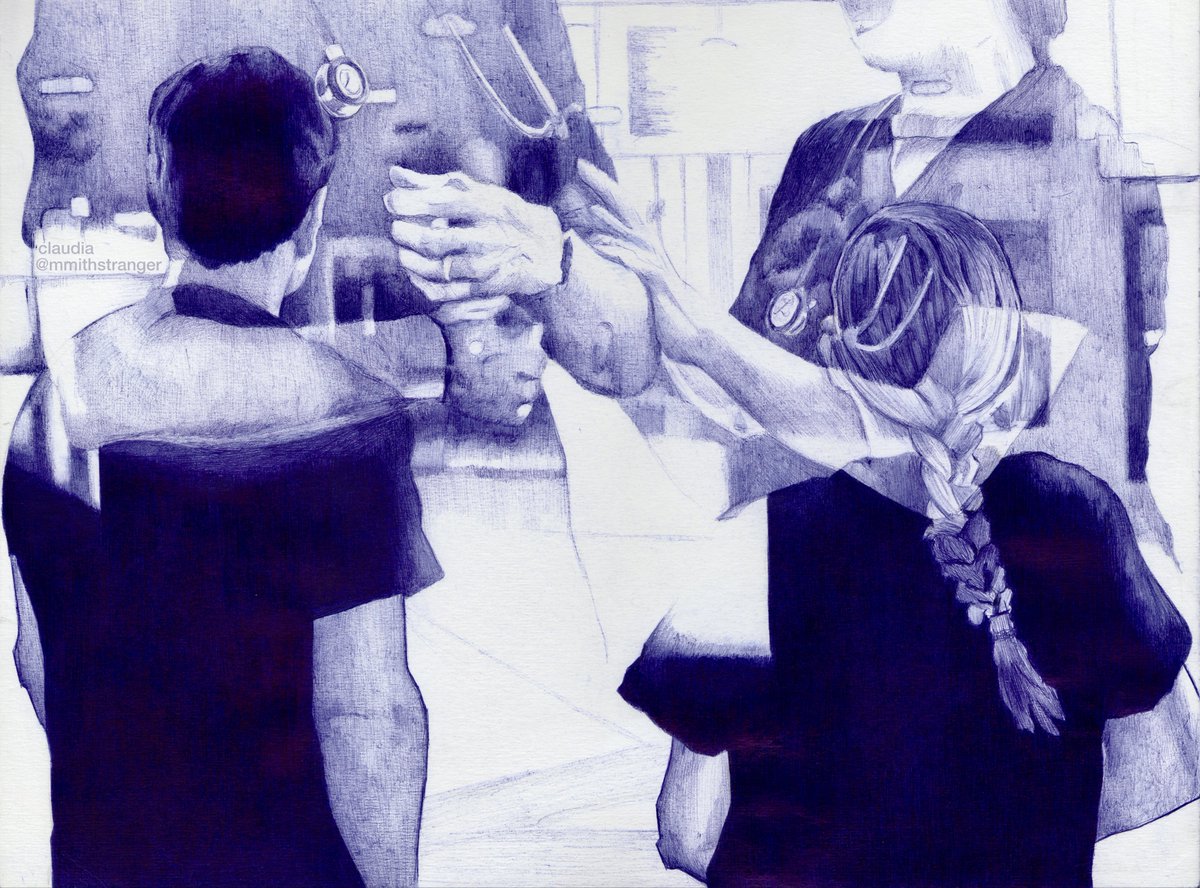 mmithstranger's tweet photo. #thepitt pen drawing of mel and langdon: first and last episode of season 2 https://t.co/94FWvD0gWo