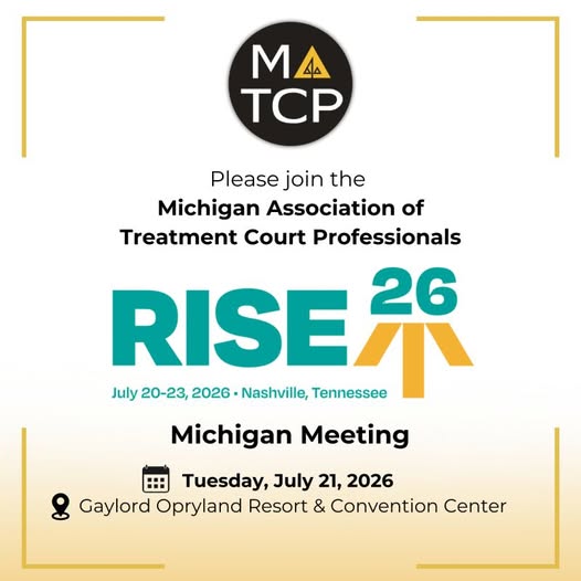 matcp02's tweet photo. Attending RISE26 this year?

If you're representing a Michigan treatment court, be sure to join MATCP and colleagues from across the state for a Michigan meet-up during the All Rise 2026 Conference!

We hope to see you there!
RSVP: https://t.co/TM8Y6Y3S3Y https://t.co/qV79swnVCN